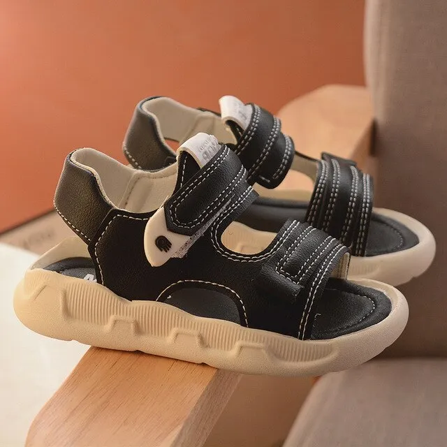 2020 new summer children hook sandals boys solid bottom beach shoes lightweight microfiber leather kids sandals