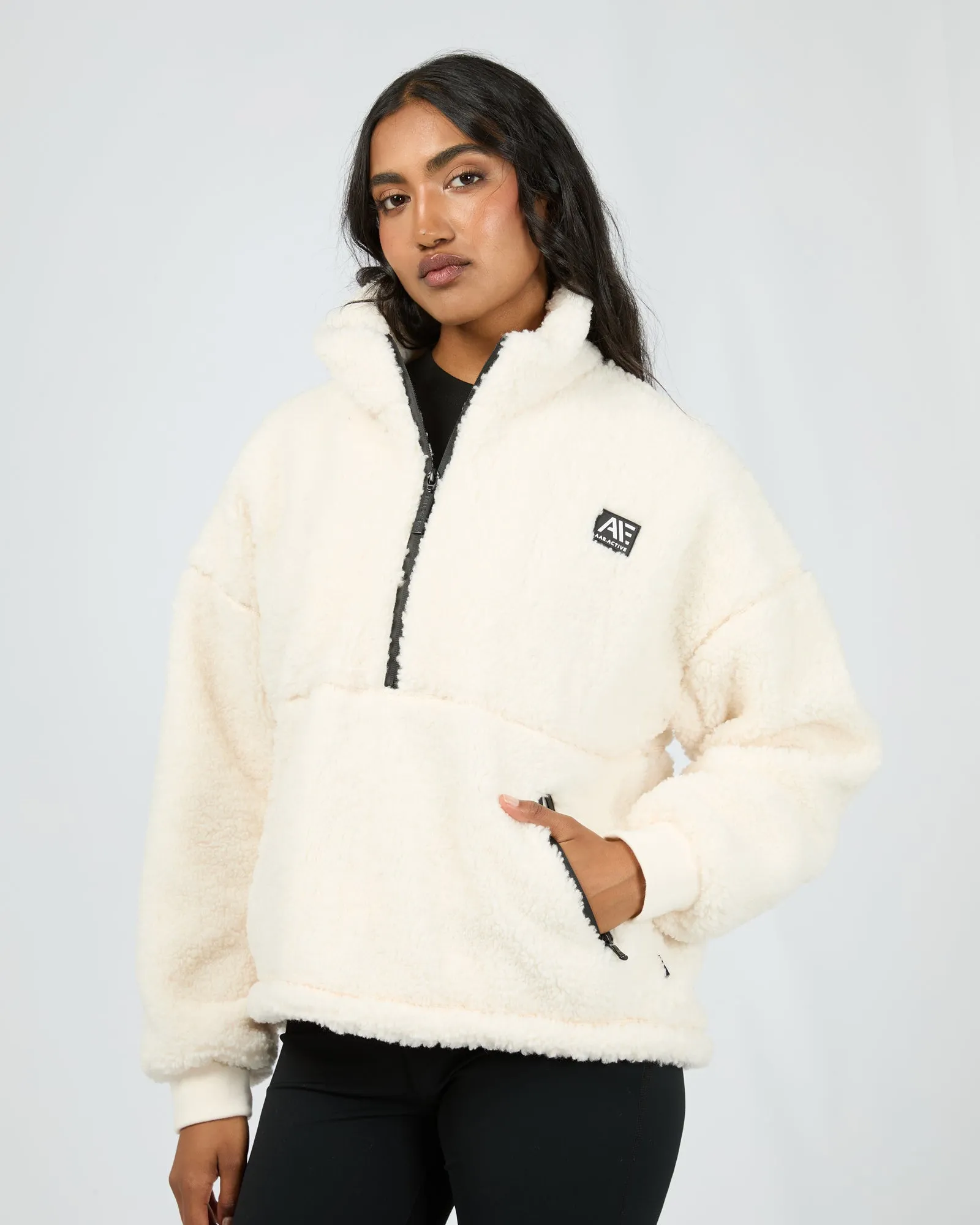 All About Eve Amara Quarter Zip Teddy Vintage White