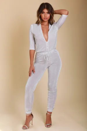 All That Glitters Metallic Jumpsuit in Silver