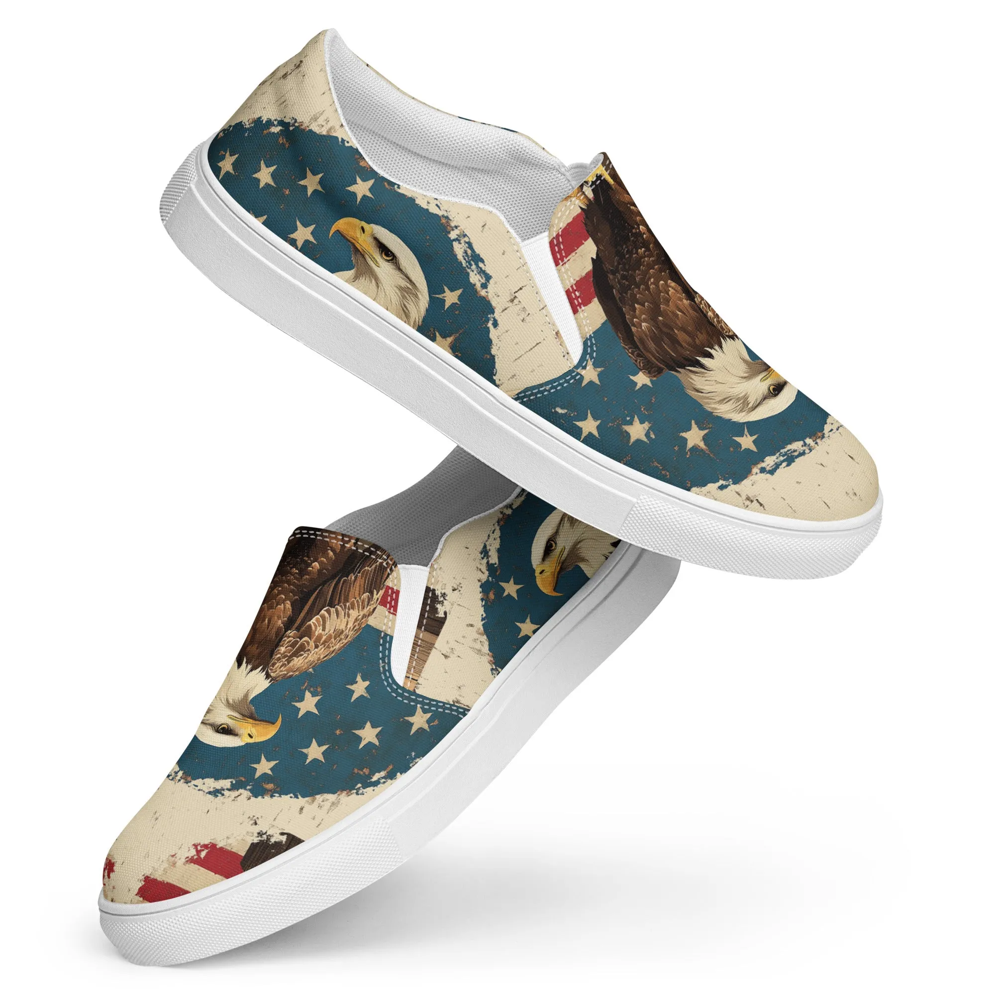 American flag with eagle, Men’s slip-on canvas shoes