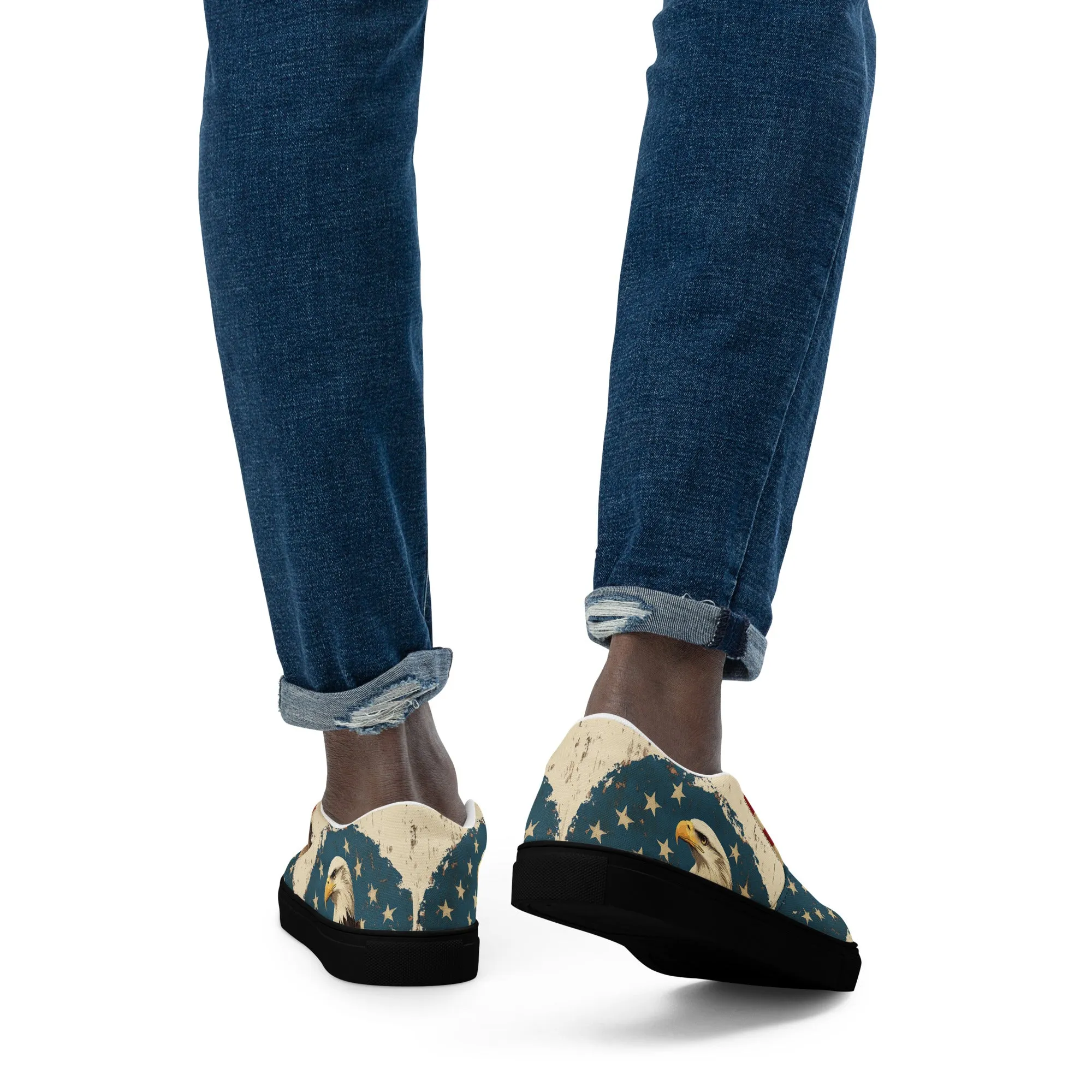 American flag with eagle, Men’s slip-on canvas shoes