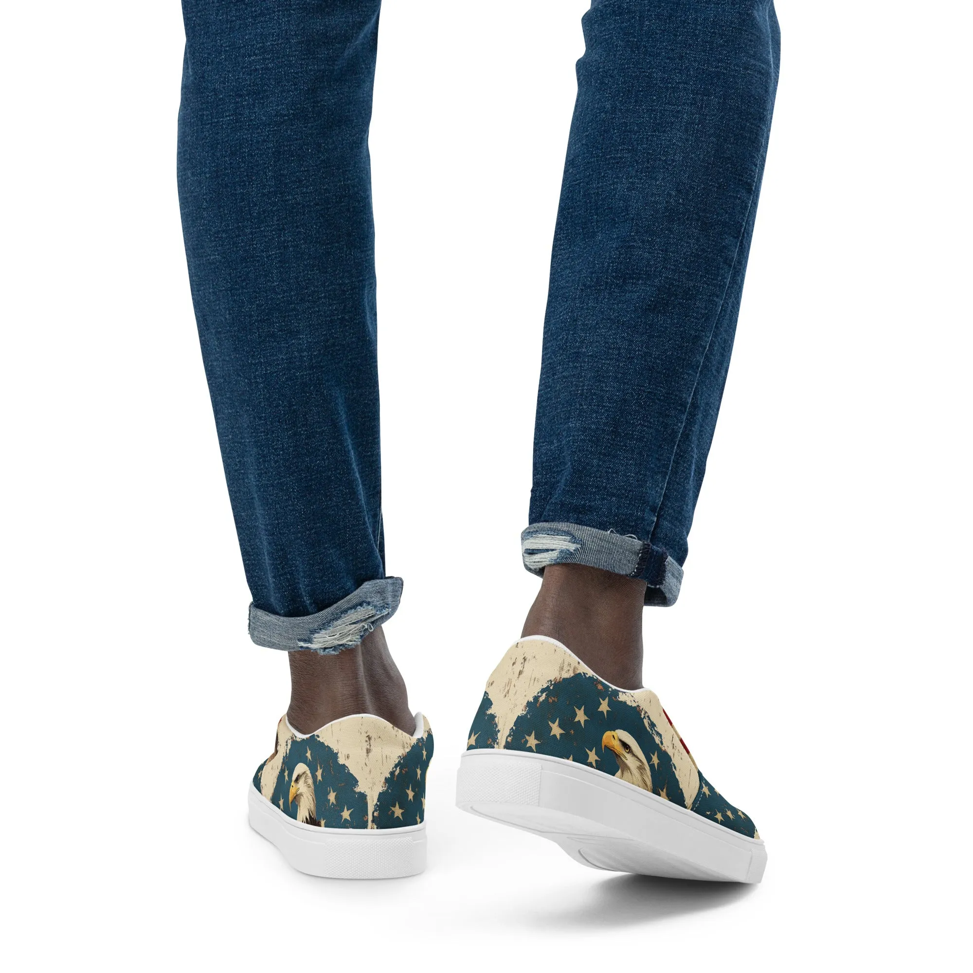 American flag with eagle, Men’s slip-on canvas shoes