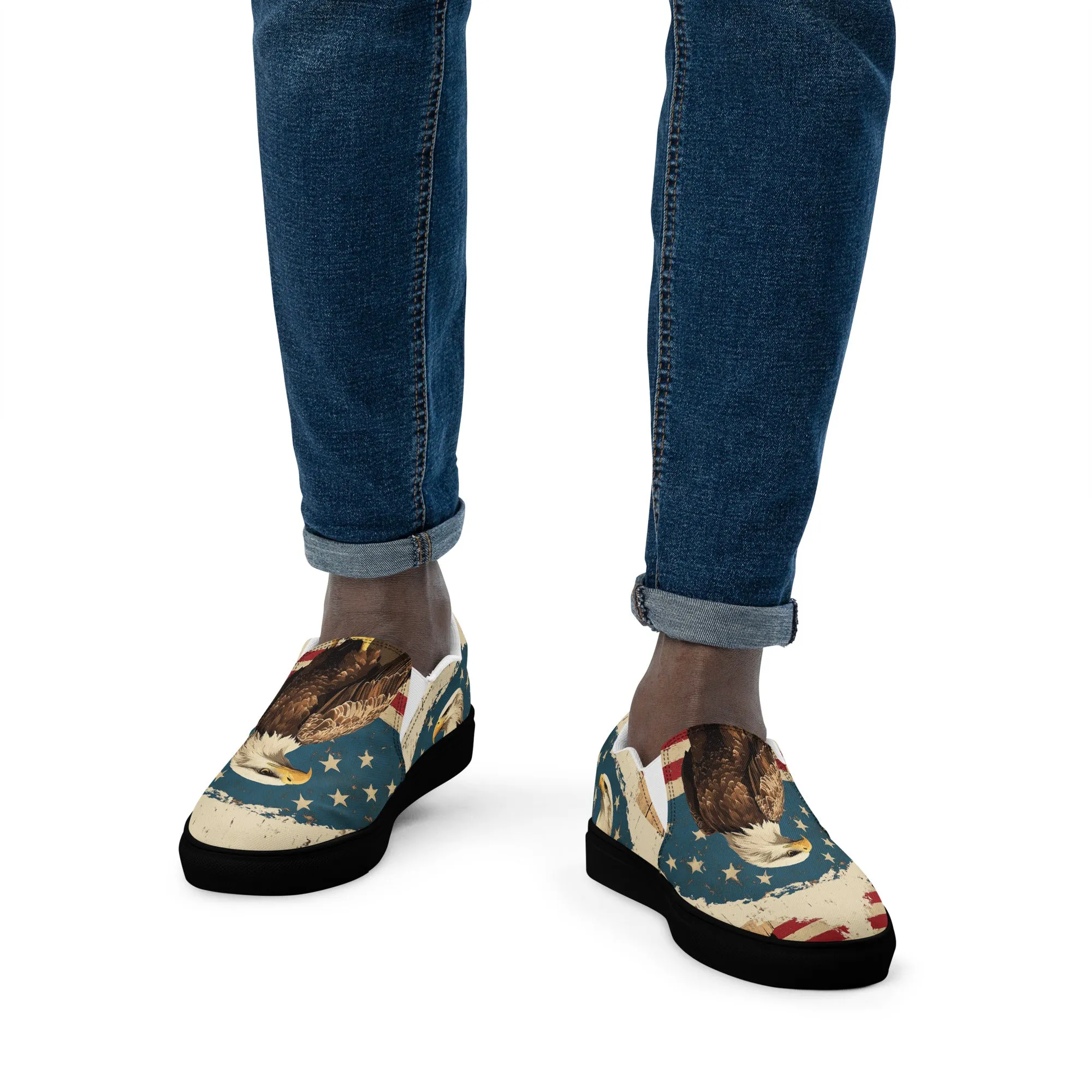 American flag with eagle, Men’s slip-on canvas shoes