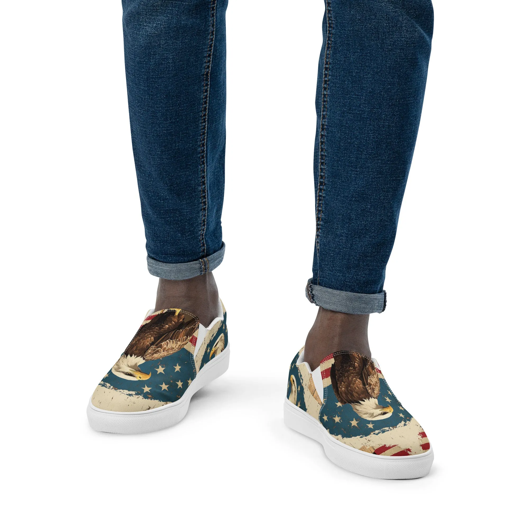 American flag with eagle, Men’s slip-on canvas shoes