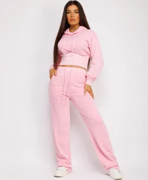 Baby Pink Acid Wash Ribbed High Hem Hoodie & Lined Straight Joggers