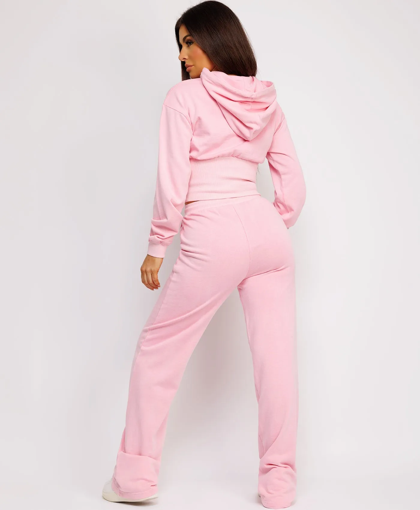 Baby Pink Acid Wash Ribbed High Hem Hoodie & Lined Straight Joggers