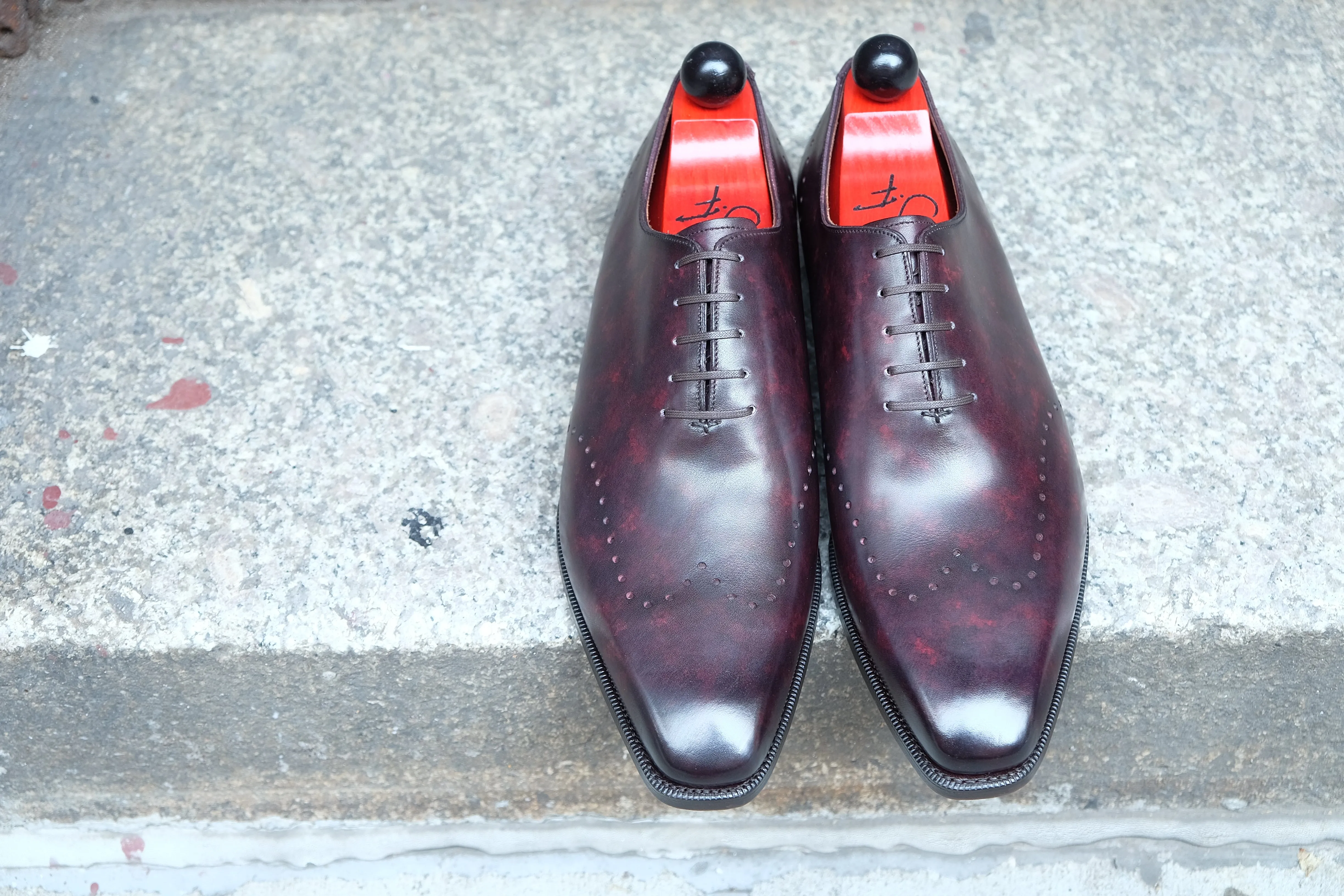 Bellingham - MTO - Plum Marble Patina - LPB Last - Single Leather Sole