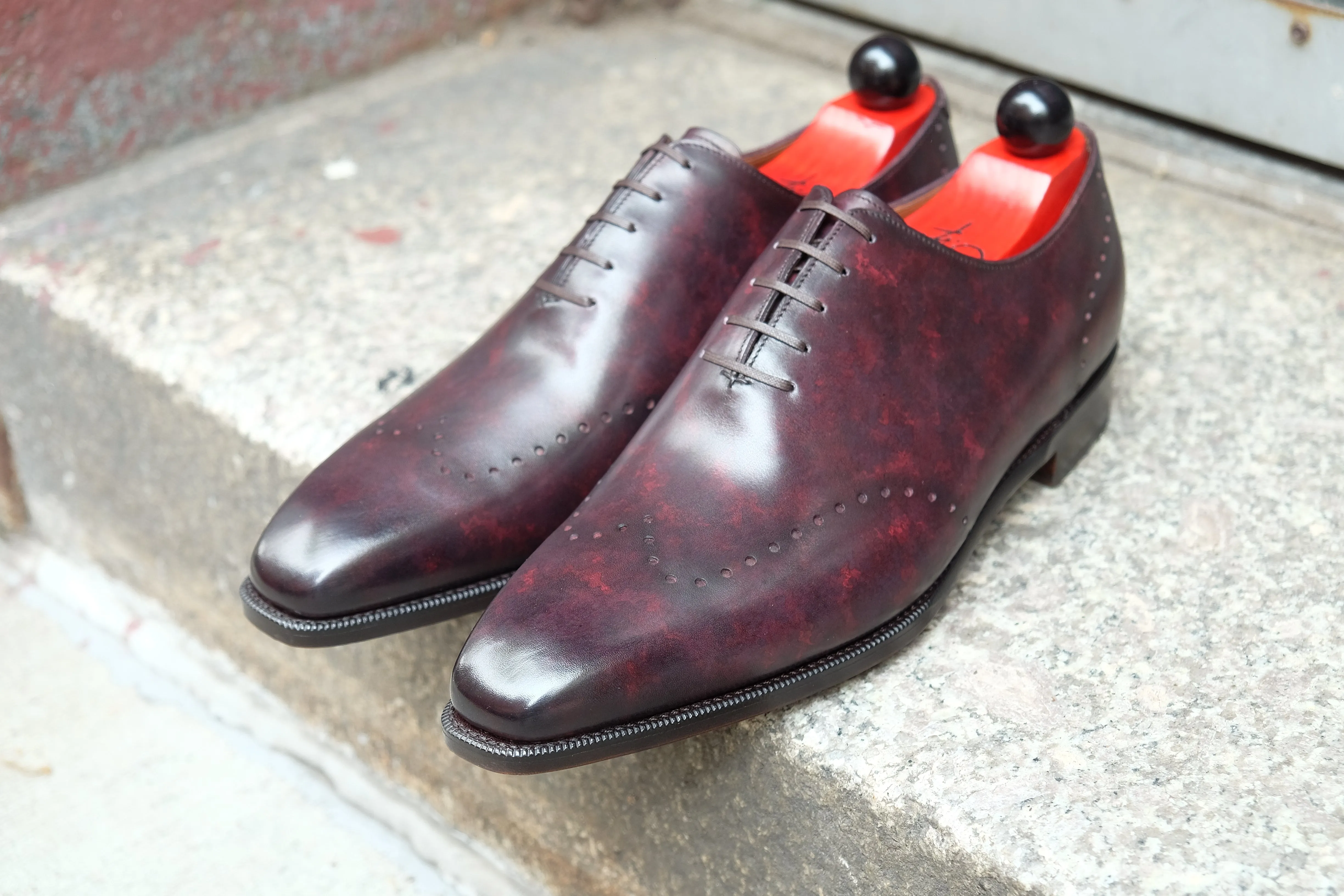 Bellingham - MTO - Plum Marble Patina - LPB Last - Single Leather Sole