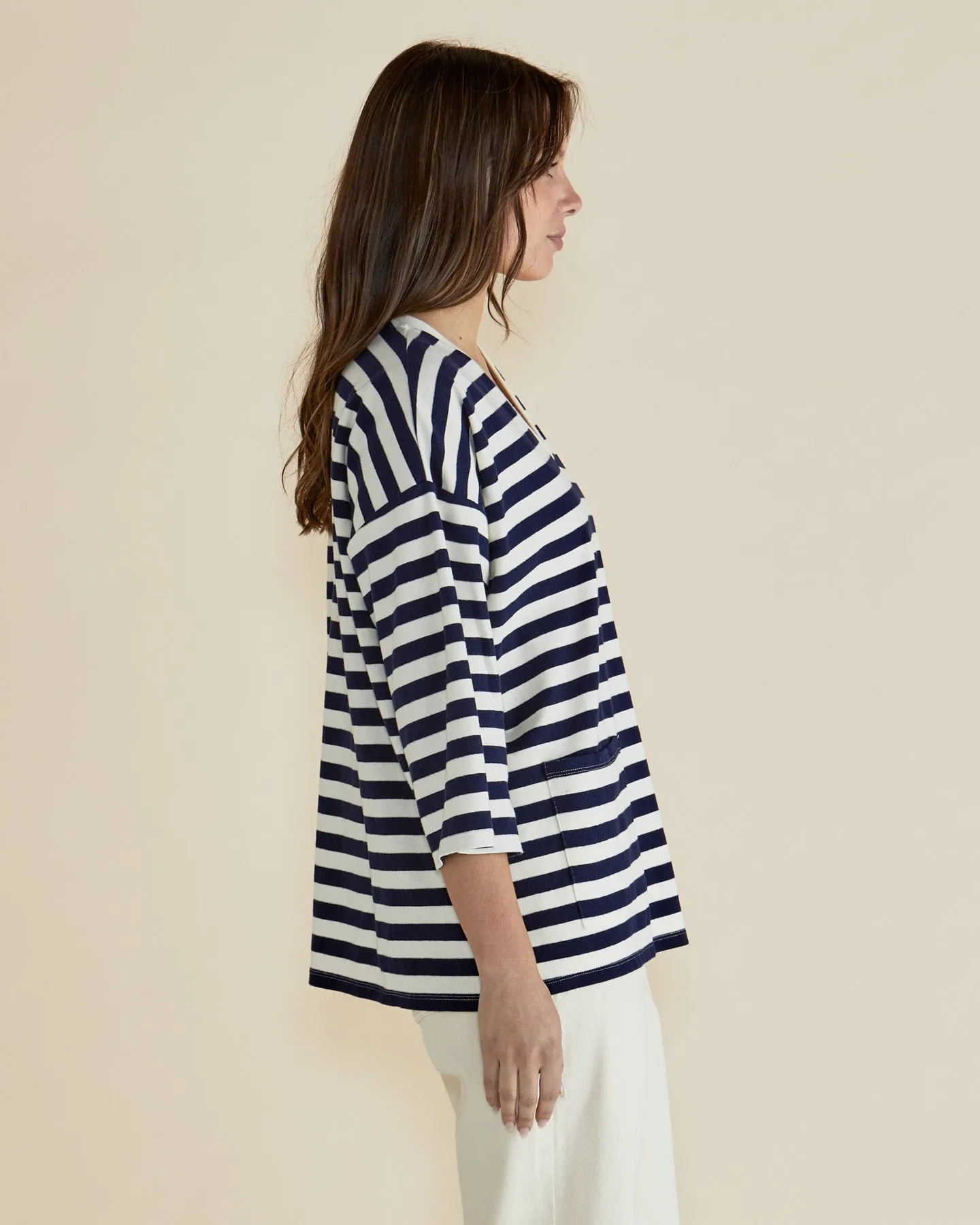 Betty Basics Raven Top Navy Cream Stripe