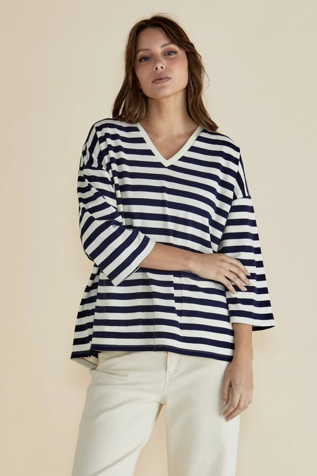 Betty Basics Raven Top Navy Cream Stripe
