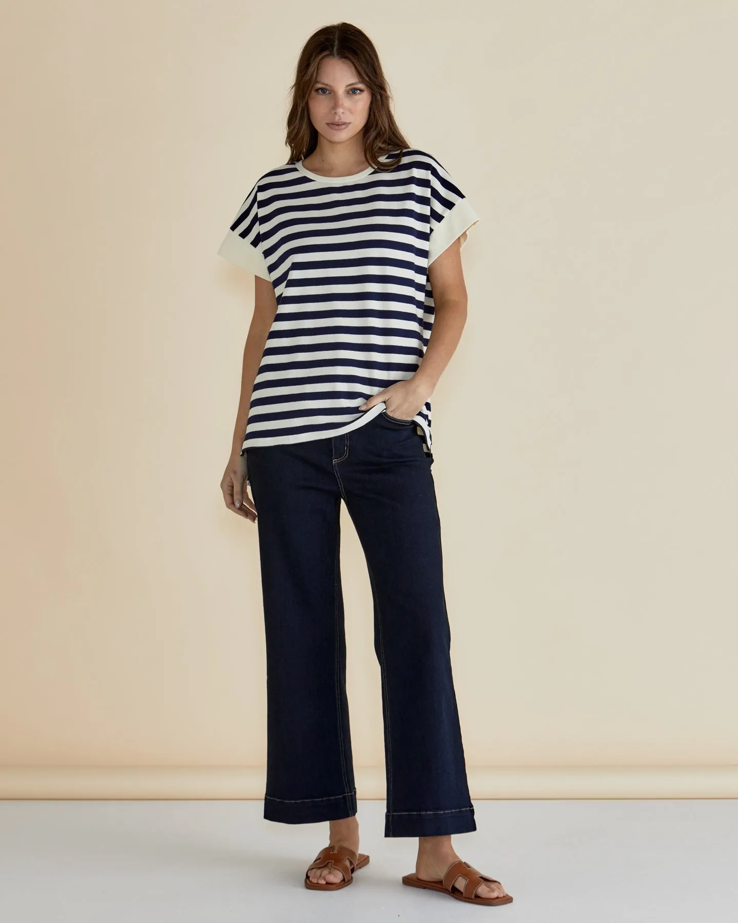 Betty Basics Willa Tee Navy/ Cream Stripe
