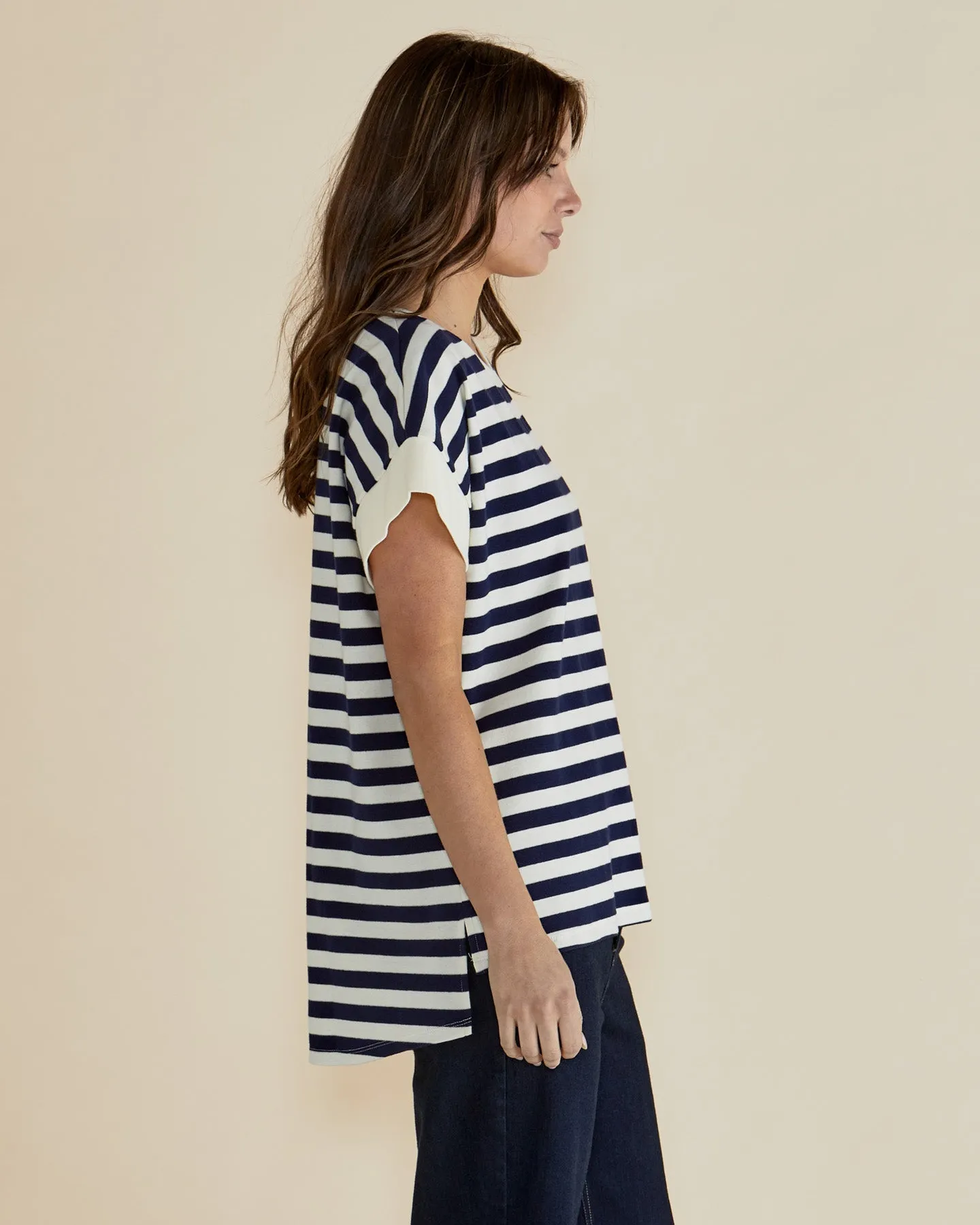 Betty Basics Willa Tee Navy/ Cream Stripe