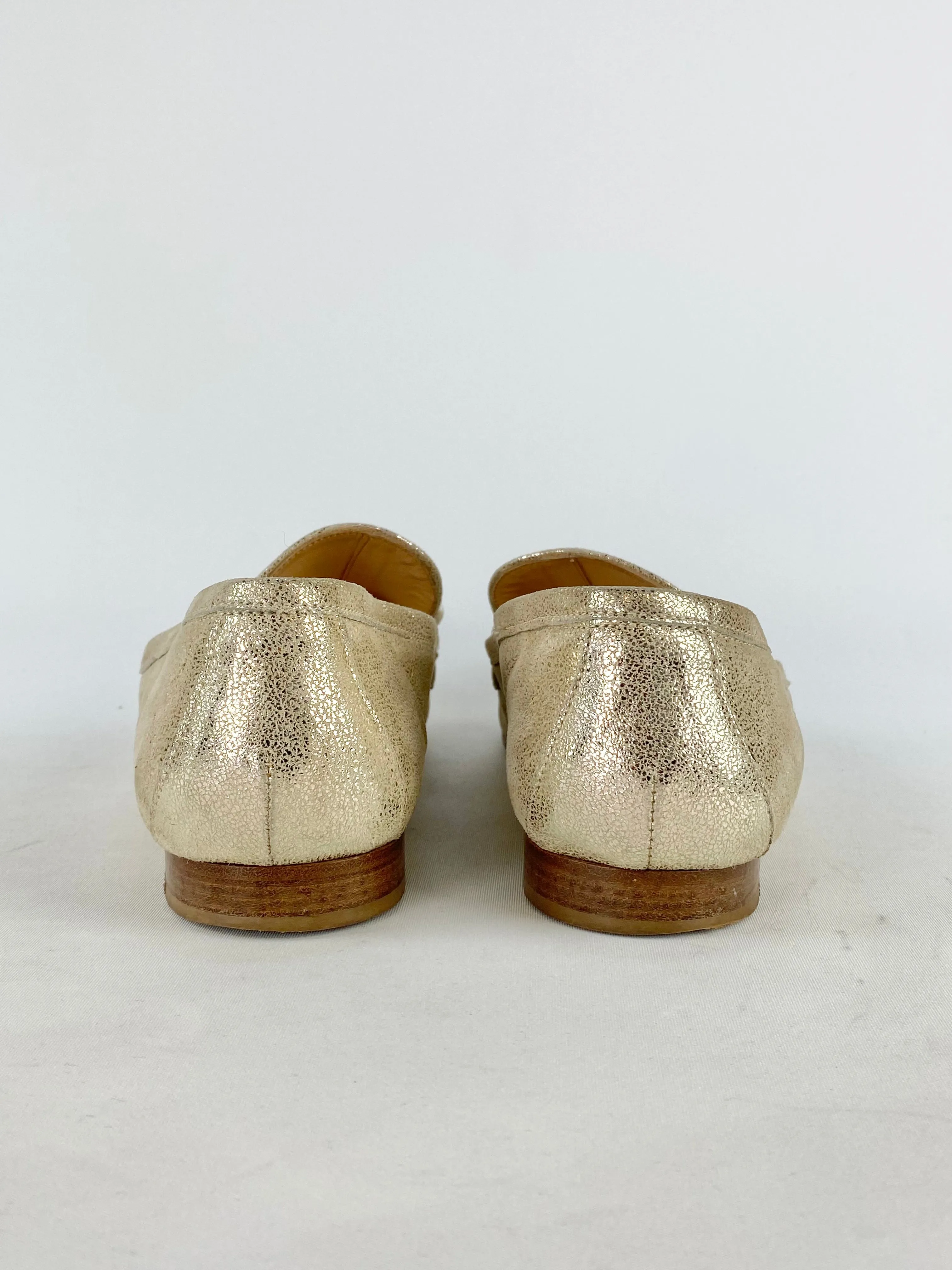 Bianca Buccheri Metallic Gold Pearl Detail Loafers - EU39