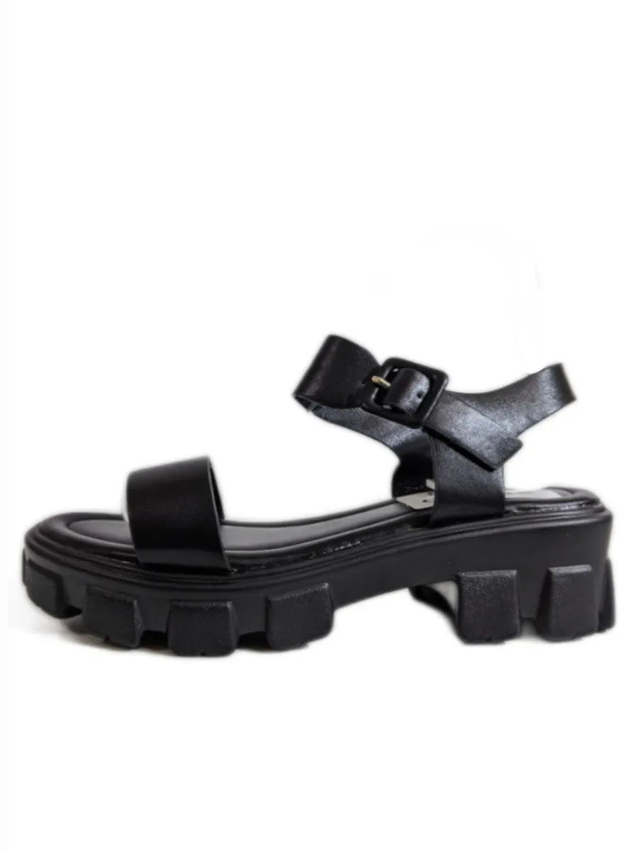 Black Chunky Platform Track Sole Sandals