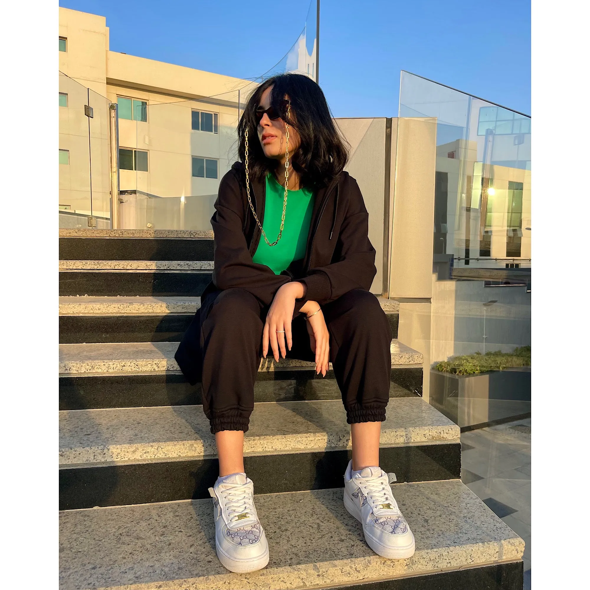 Black matching tracksuit
