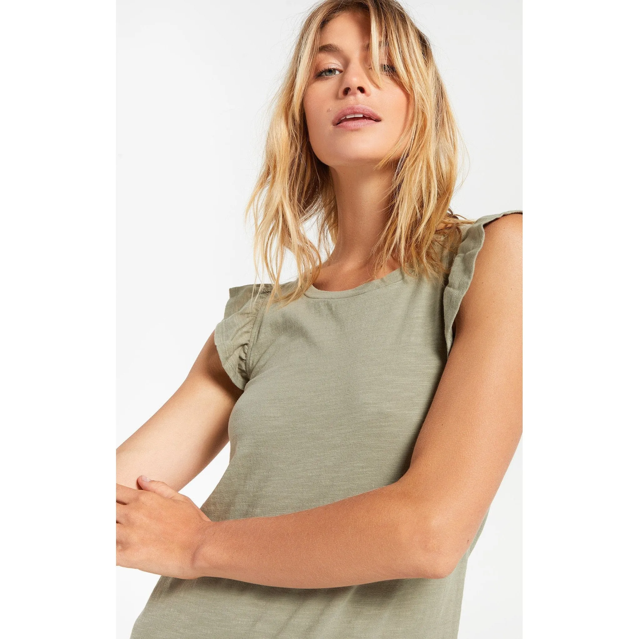 Blakely Slub Ruffle Dress in Meadow Green
