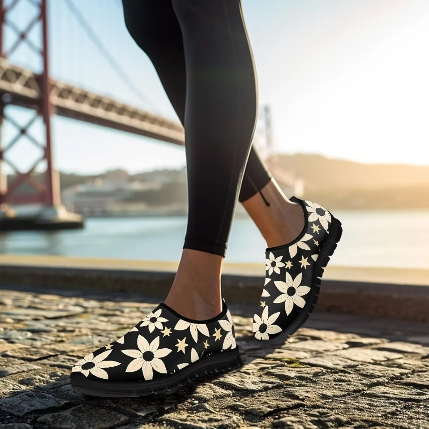 Casual Walking Sneakers for Women Slip On Breathable Tennis Shoes Non-Slip Minimalist Barefoot Shoe for Outdoor Size 5.5-11.5 Black Sole