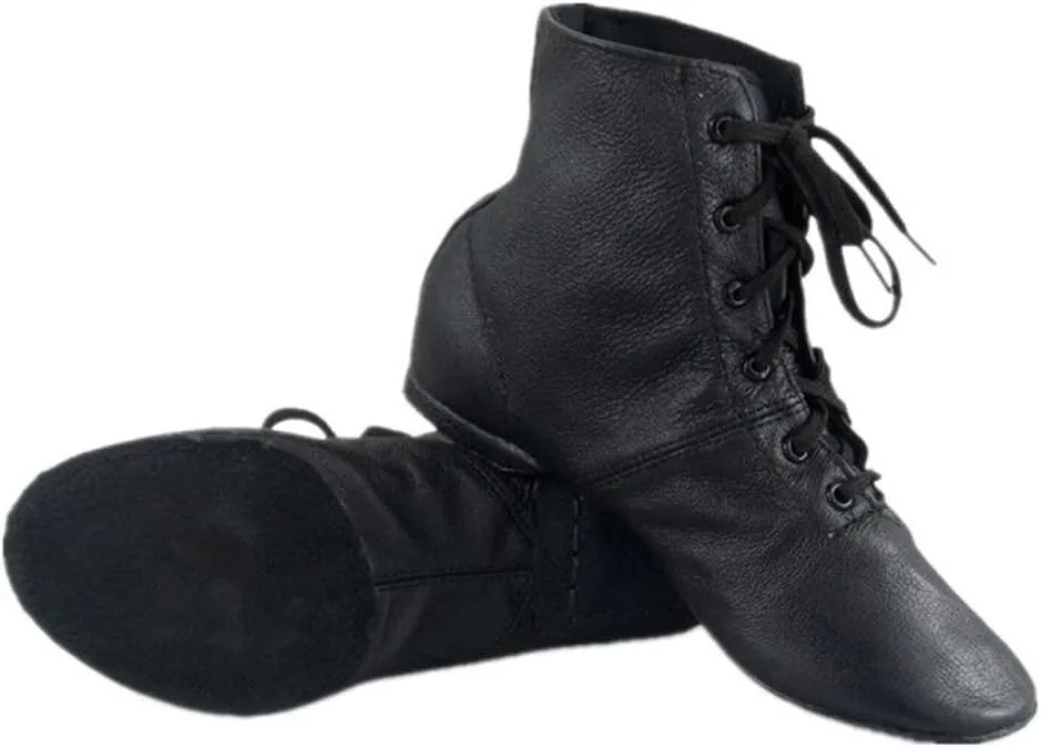 Cheapdancing Mens Practice Dancing Shoes Soft Leather Flat Jazz Boots (6 D US) Black