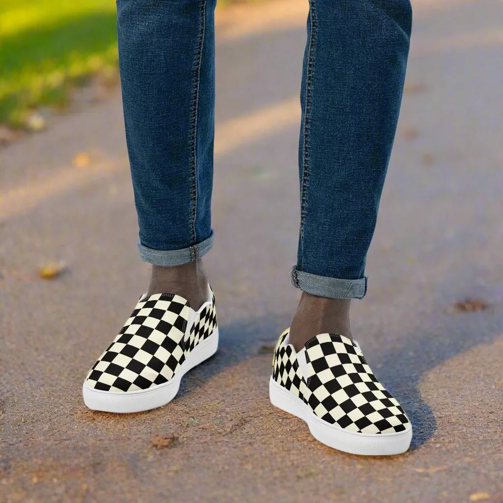 Checkered Print Men’s Slip-on Canvas Shoes - Trendy Handmade Slipons for Men & Women  