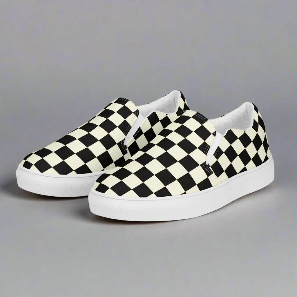 Checkered Print Men’s Slip-on Canvas Shoes - Trendy Handmade Slipons for Men & Women  