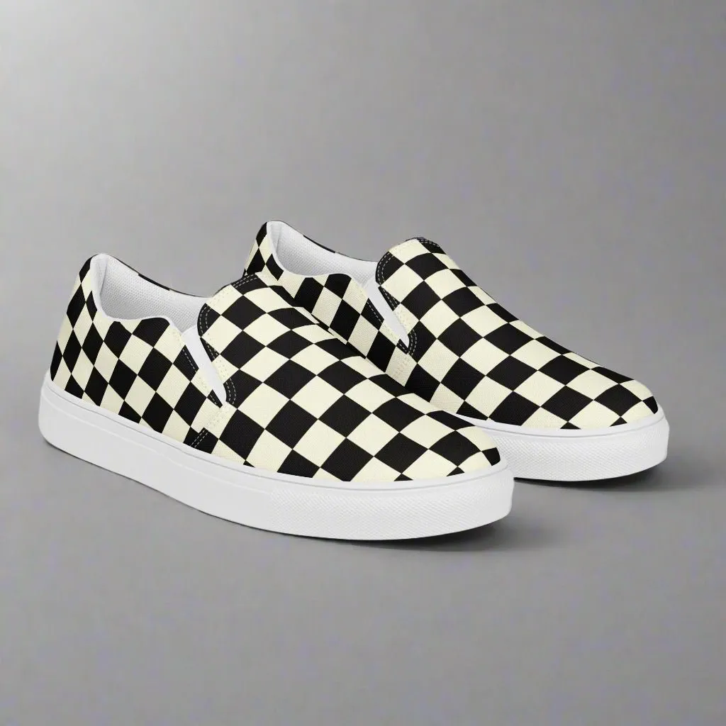 Checkered Print Men’s Slip-on Canvas Shoes - Trendy Handmade Slipons for Men & Women  