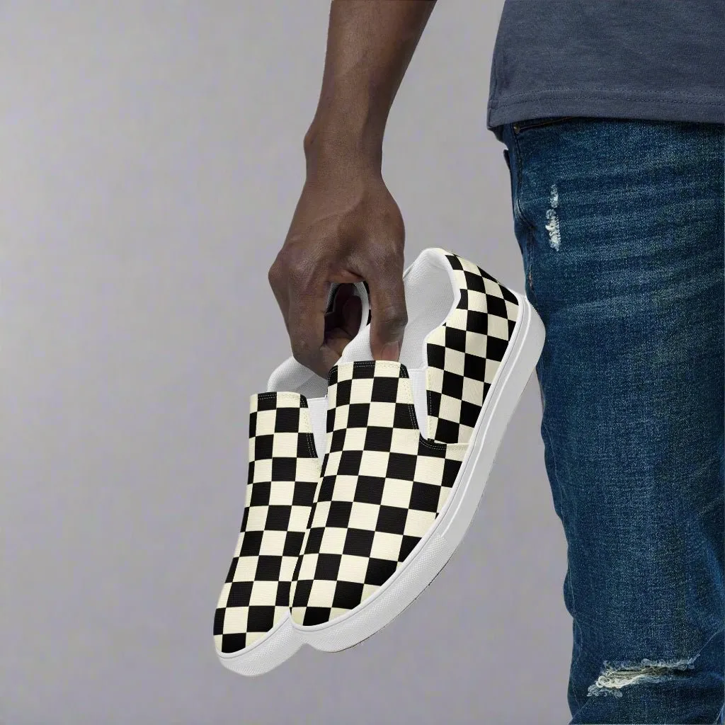 Checkered Print Men’s Slip-on Canvas Shoes - Trendy Handmade Slipons for Men & Women  