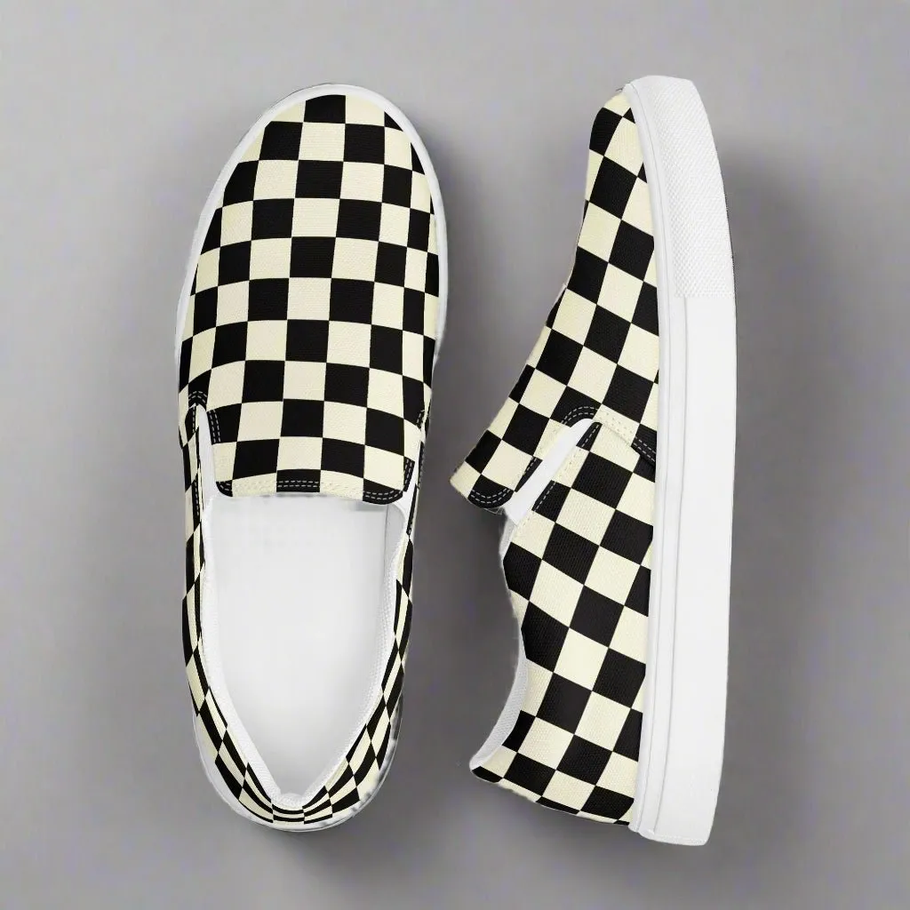 Checkered Print Men’s Slip-on Canvas Shoes - Trendy Handmade Slipons for Men & Women  