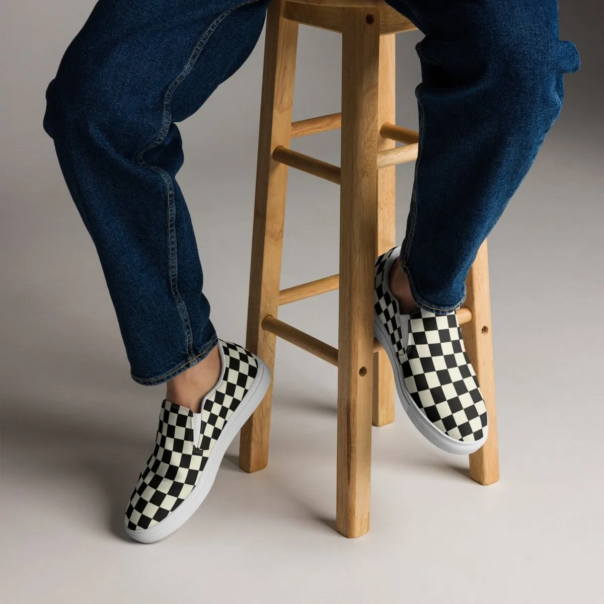 Checkered Print Men’s Slip-on Canvas Shoes - Trendy Handmade Slipons for Men & Women  