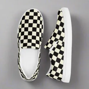 Checkered Print Men’s Slip-on Canvas Shoes - Trendy Handmade Slipons for Men & Women  