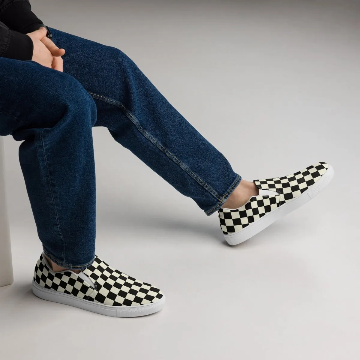 Checkered Print Men’s Slip-on Canvas Shoes - Trendy Handmade Slipons for Men & Women  