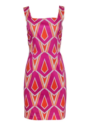 David Meister - Pink & Orange Printed Cotton Blend Dress Sz 10