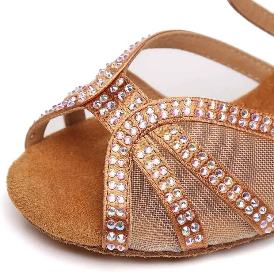 DKZSYIM Women Rhinestone Latin Ballroom Dance Shoes Bachata Salsa Practice Performance Dance Shoes,Model YCL424
