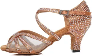 DKZSYIM Women Rhinestone Latin Ballroom Dance Shoes Bachata Salsa Practice Performance Dance Shoes,Model YCL424