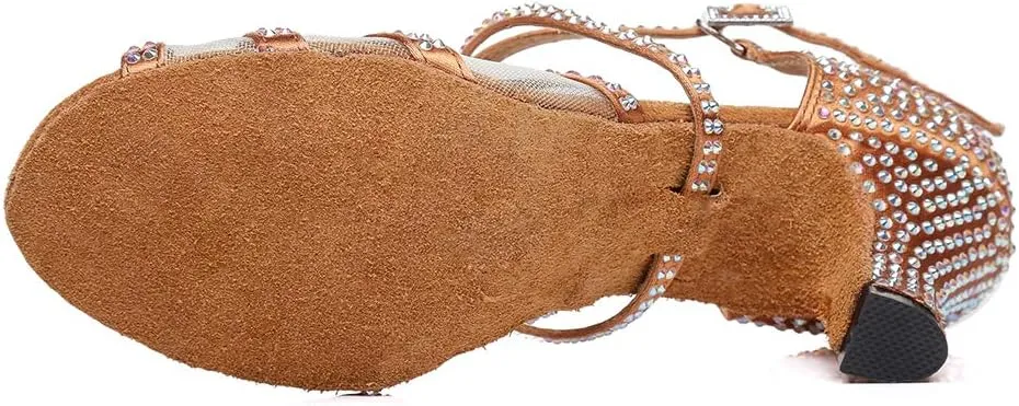 DKZSYIM Women Rhinestone Latin Ballroom Dance Shoes Bachata Salsa Practice Performance Dance Shoes,Model YCL424