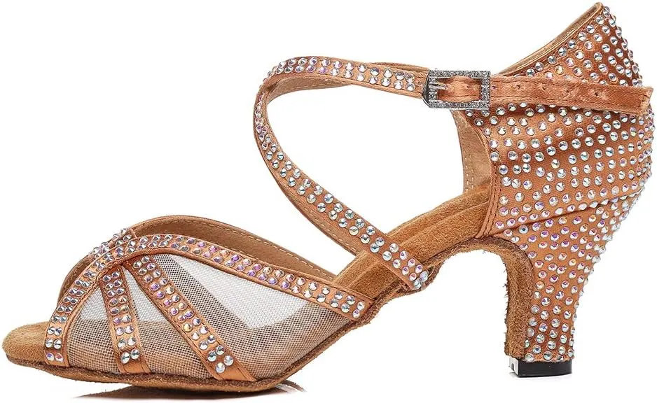 DKZSYIM Women Rhinestone Latin Ballroom Dance Shoes Bachata Salsa Practice Performance Dance Shoes,Model YCL424