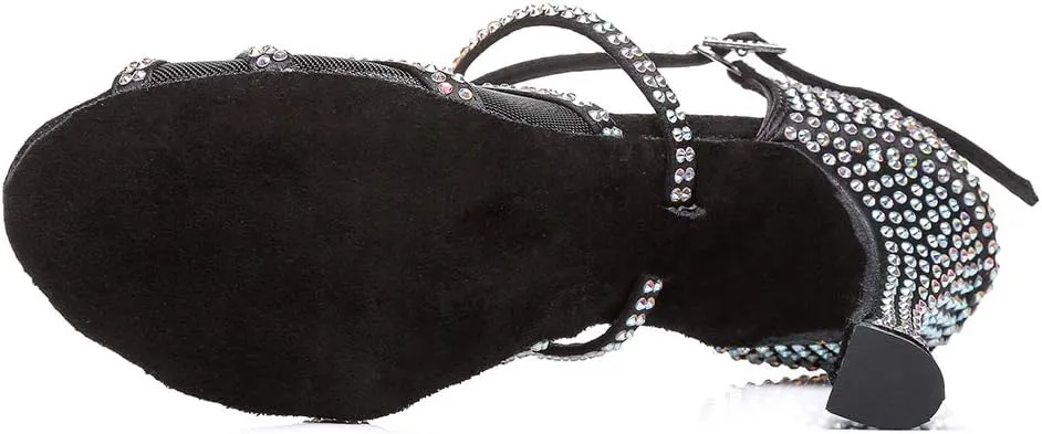 DKZSYIM Women Rhinestone Latin Ballroom Dance Shoes Bachata Salsa Practice Performance Dance Shoes,Model YCL424
