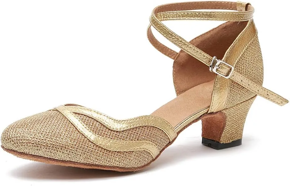 DKZSYIM Women's Latin Dance Shoes Ballroom Performance Sequin Wedding Dance Shoes,Model YCL135