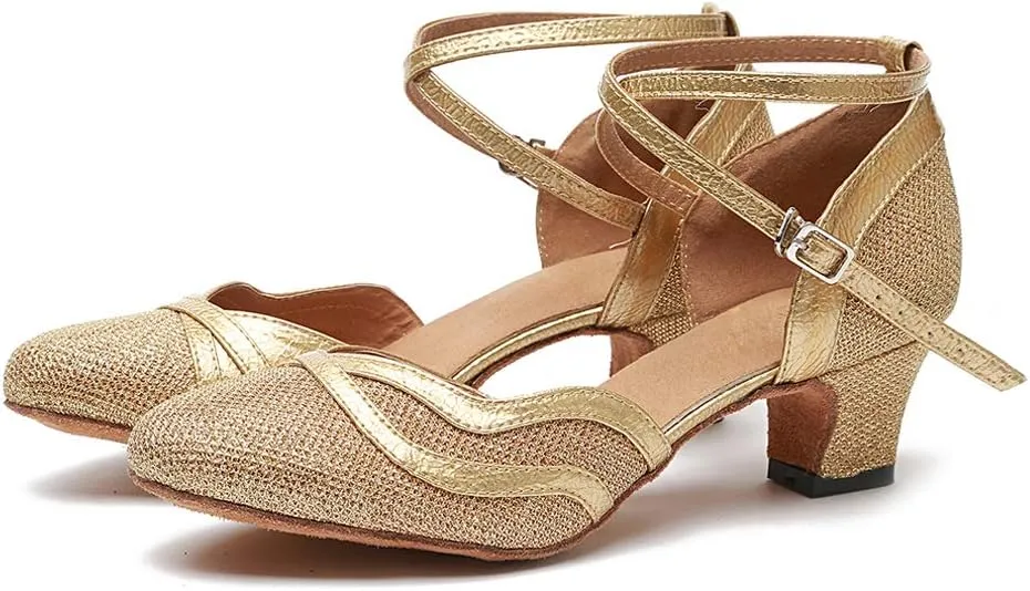 DKZSYIM Women's Latin Dance Shoes Ballroom Performance Sequin Wedding Dance Shoes,Model YCL135