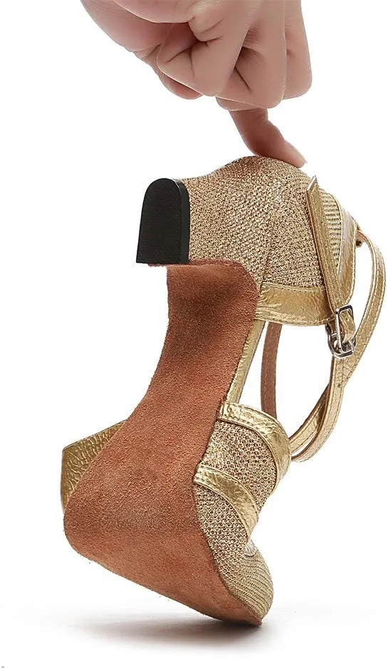 DKZSYIM Women's Latin Dance Shoes Ballroom Performance Sequin Wedding Dance Shoes,Model YCL135