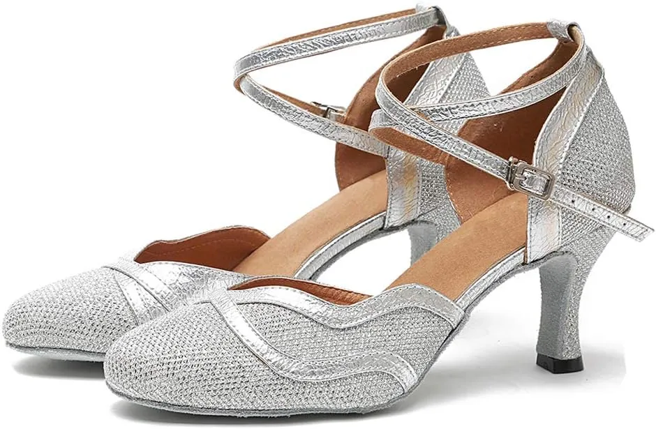 DKZSYIM Women's Latin Dance Shoes Ballroom Performance Sequin Wedding Dance Shoes,Model YCL135