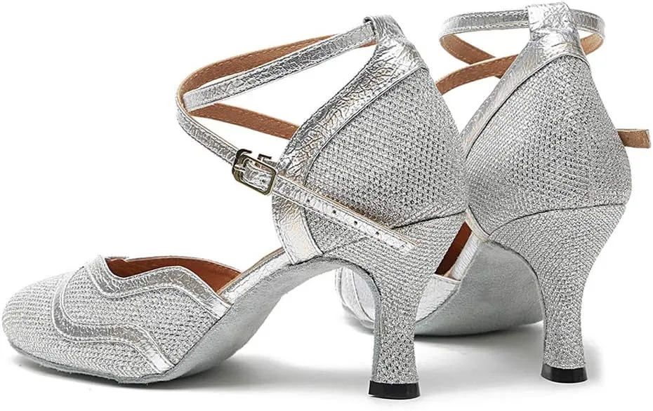 DKZSYIM Women's Latin Dance Shoes Ballroom Performance Sequin Wedding Dance Shoes,Model YCL135