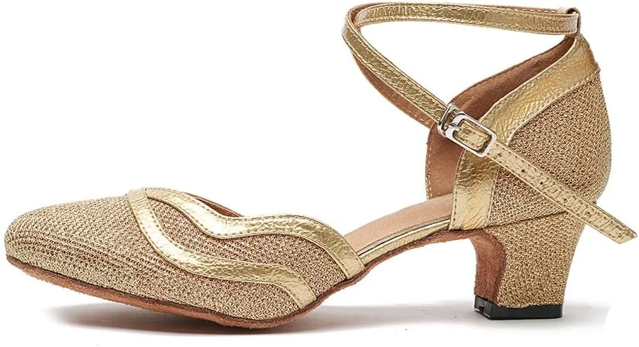 DKZSYIM Women's Latin Dance Shoes Ballroom Performance Sequin Wedding Dance Shoes,Model YCL135