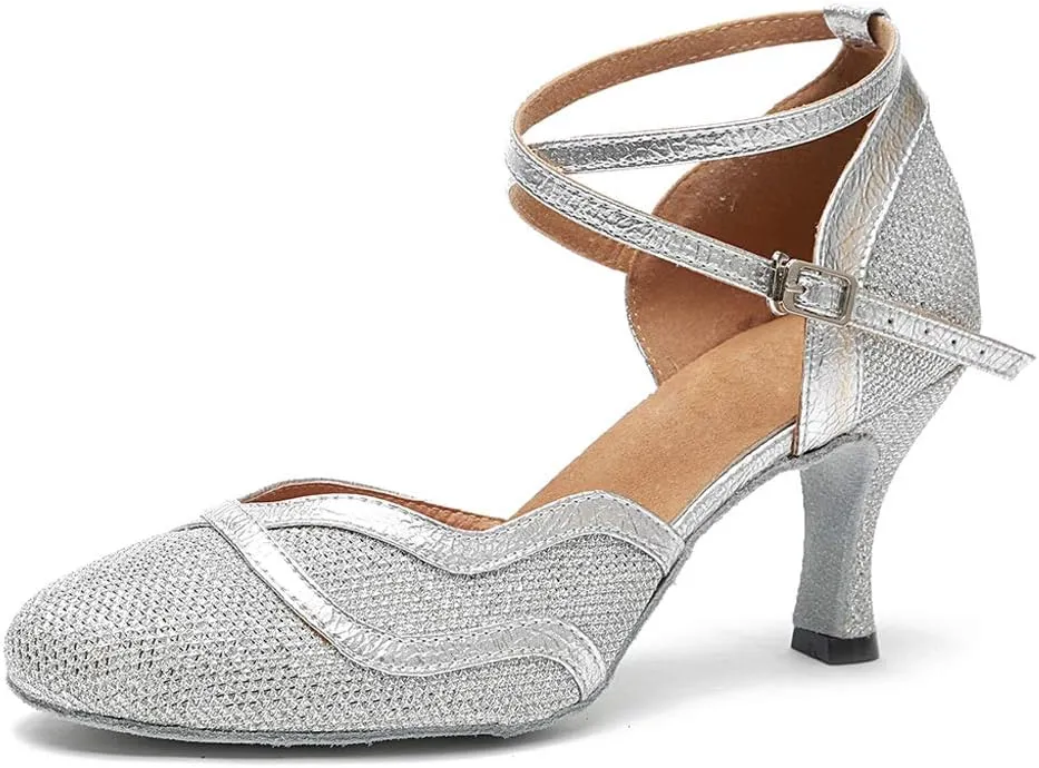 DKZSYIM Women's Latin Dance Shoes Ballroom Performance Sequin Wedding Dance Shoes,Model YCL135