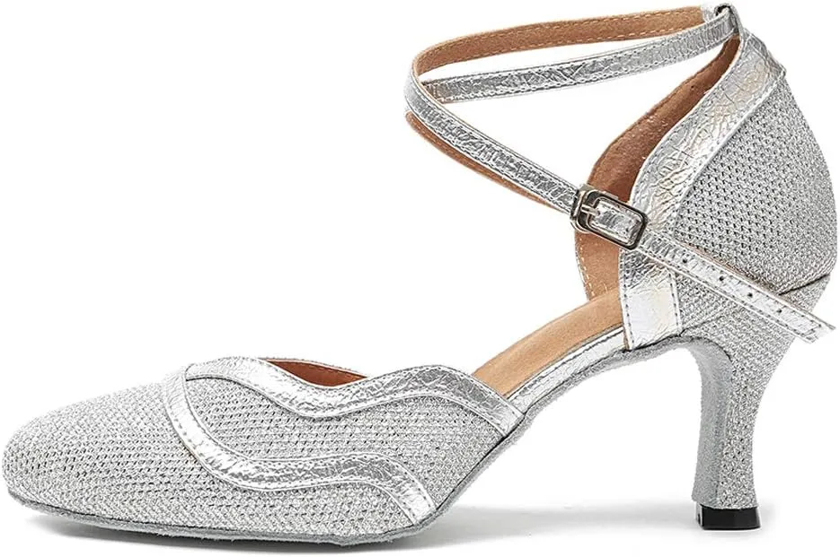 DKZSYIM Women's Latin Dance Shoes Ballroom Performance Sequin Wedding Dance Shoes,Model YCL135