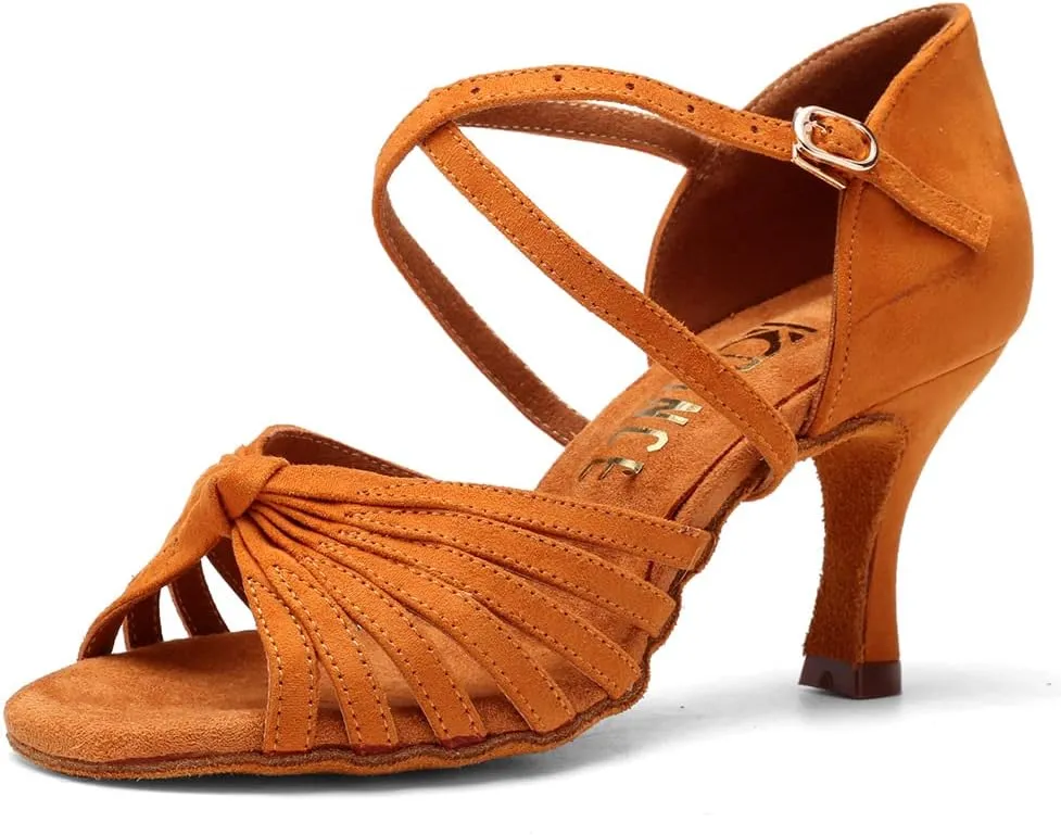 DKZSYIM Women's Latin Dance Shoes Professional Ballroom Salsa Practice Performance Dancing Shoes,Model KC-CL