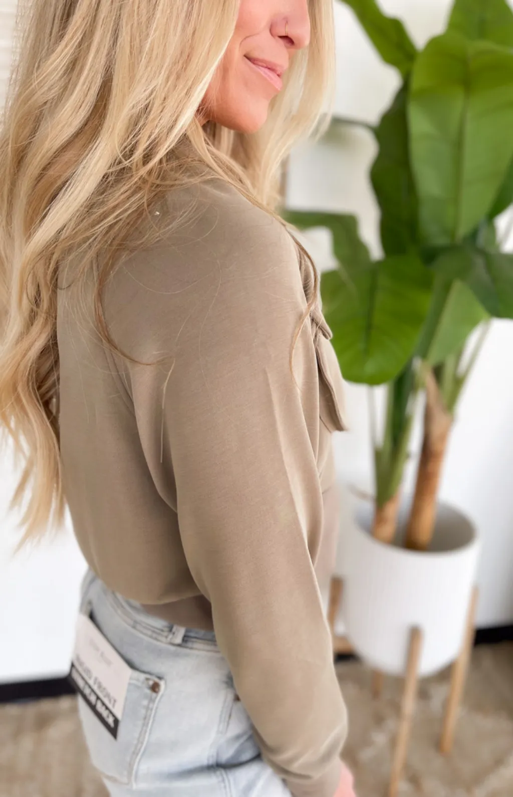 Dusty Olive Full Zip Cropped Jacket