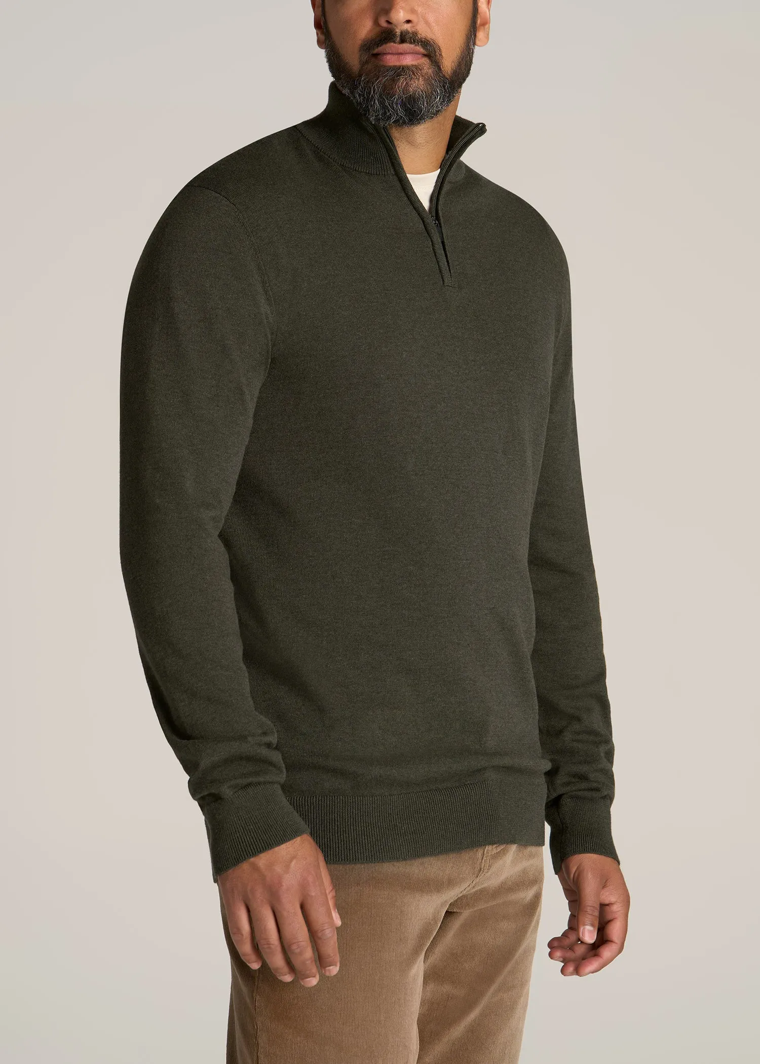 Everyday Quarter-Zip Tall Men's Sweater in Dark Olive Green