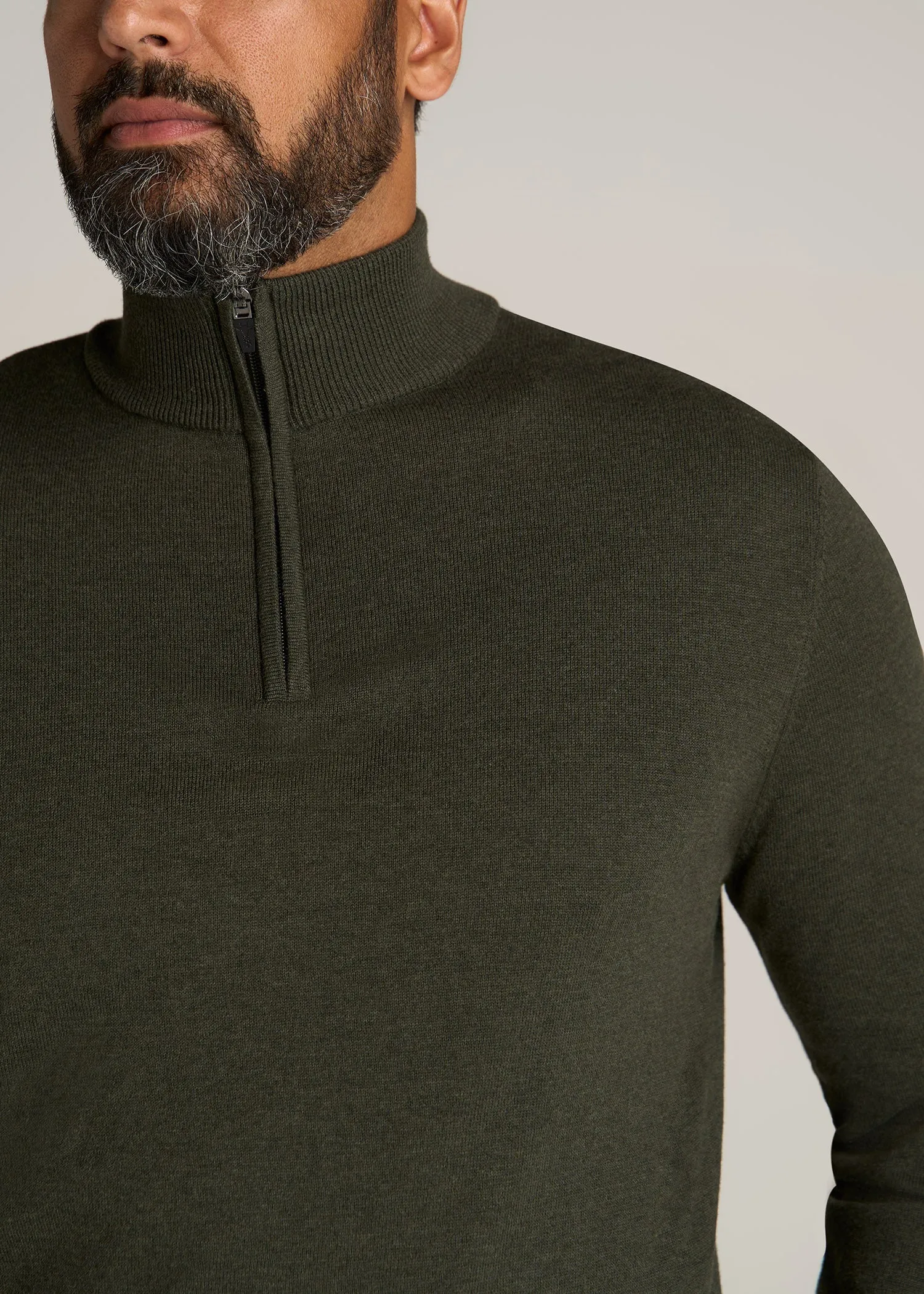 Everyday Quarter-Zip Tall Men's Sweater in Dark Olive Green