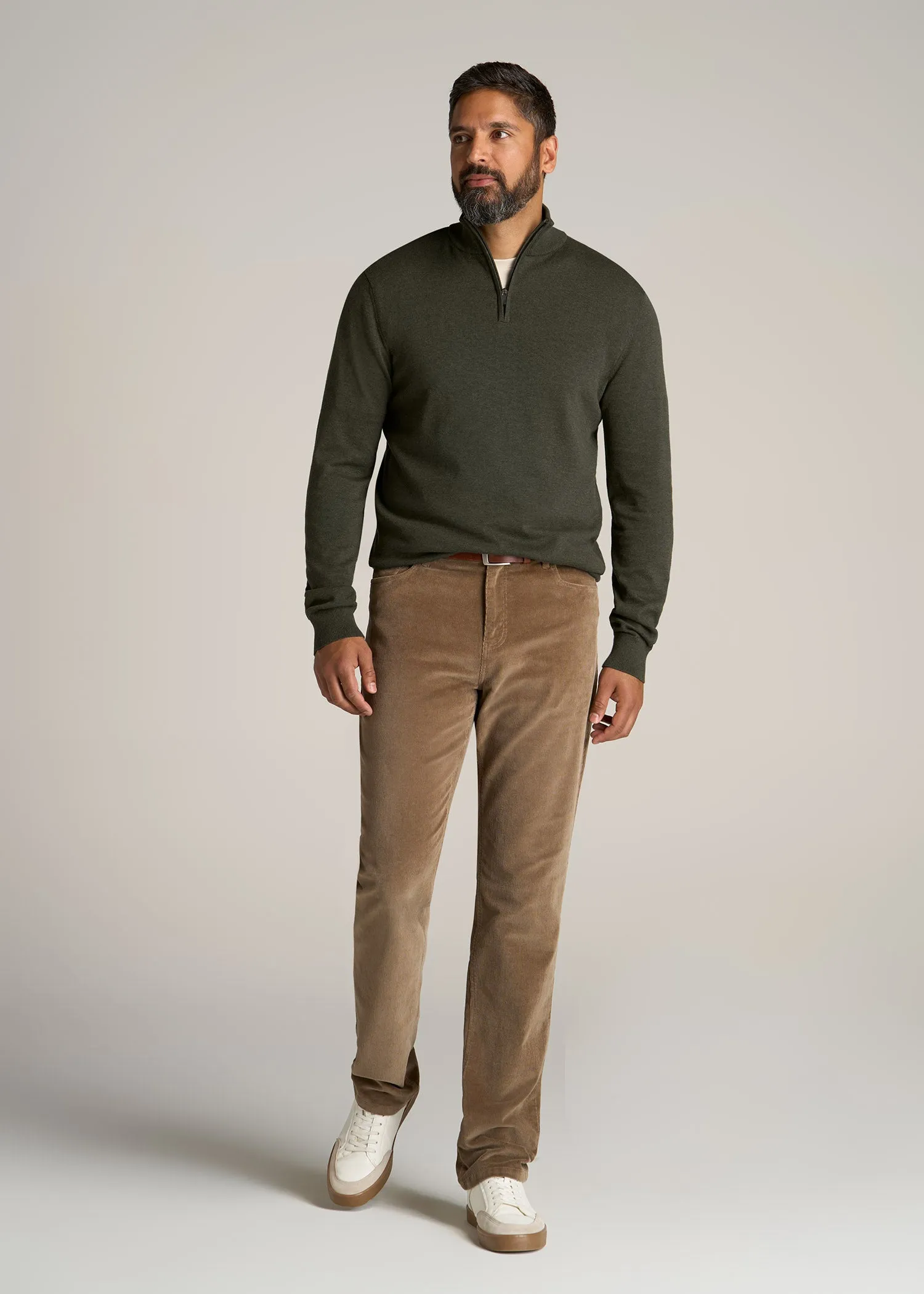 Everyday Quarter-Zip Tall Men's Sweater in Dark Olive Green