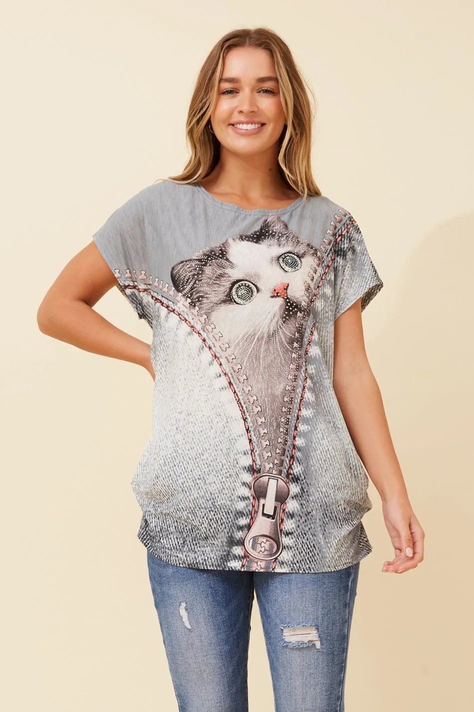 EXCELINA CAT PRINT TOP